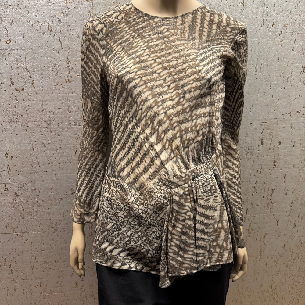 Lafayette 148 New York 100% Silk Brown Animal Print
Long Sleeve Blouse